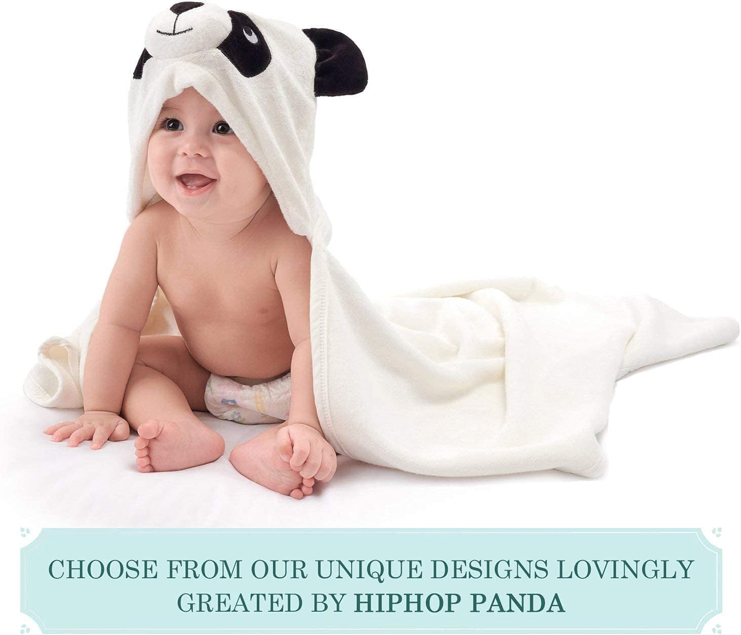 HIPHOP PANDA Hooded Towel - Rayon Made from Bamboo, Bath Towel with Bear Ears for Newborn, Babie, Toddler, Infant - Absorbent Large Baby Towel - Panda, 30 x 30 Inch