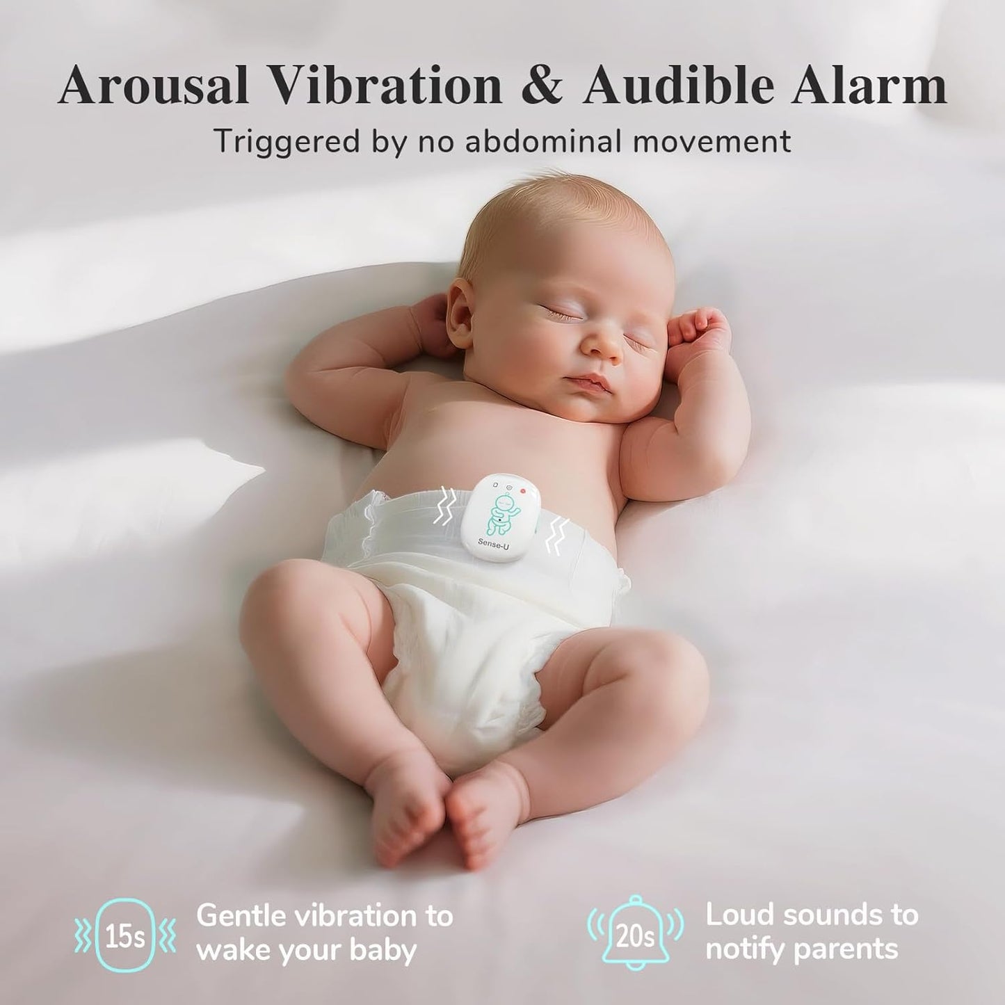 Sense-U Pro Baby Monitor – Breathing Movement, Rollover & Overheating Trackers for Better Sleep, Simple Clip-On Smart Sleep Monitor with Arousal Vibration, Audible Alerts & Sleep Analysis