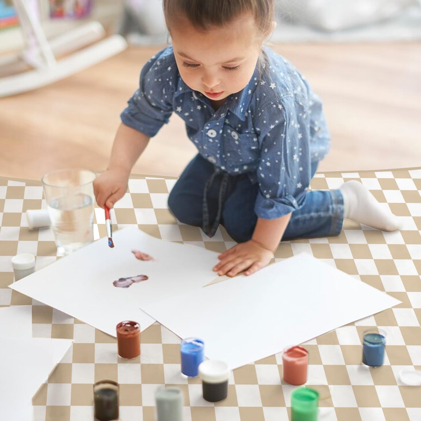 Baby Splat Mat for Under High Chair, 51 x 51 Inch Wipeable Splash Mat，Floor Protector，Wipe-Clean Tablecloth and Playing Mat (Square)