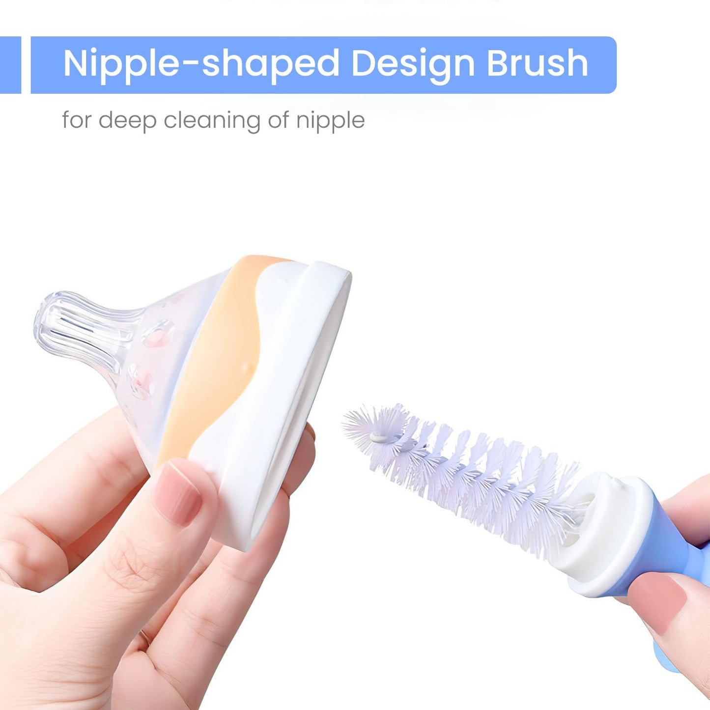 4-in-1 Baby Bottle Brush Set, Bottle Brush for Baby, Bottle Cleaner Brush Set, Including Nylon Bottle Brush, Bottle Cap Brush, Straw Brush, Nipple Brush, BPA-Free (Blue)