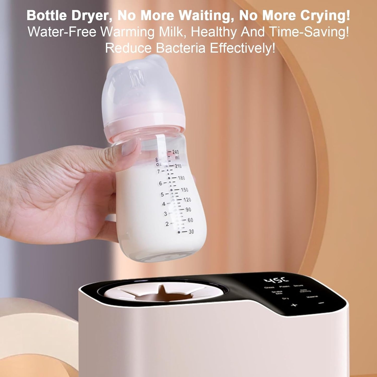 Waterless Bottle Warmer with Shake Function, Safer for Baby, Wash Free, Surrounding Hot Air Heating Breastmilk Evenly to Ideal Temp Baby Bottle Warmer for Safe Heating Milk Warmer