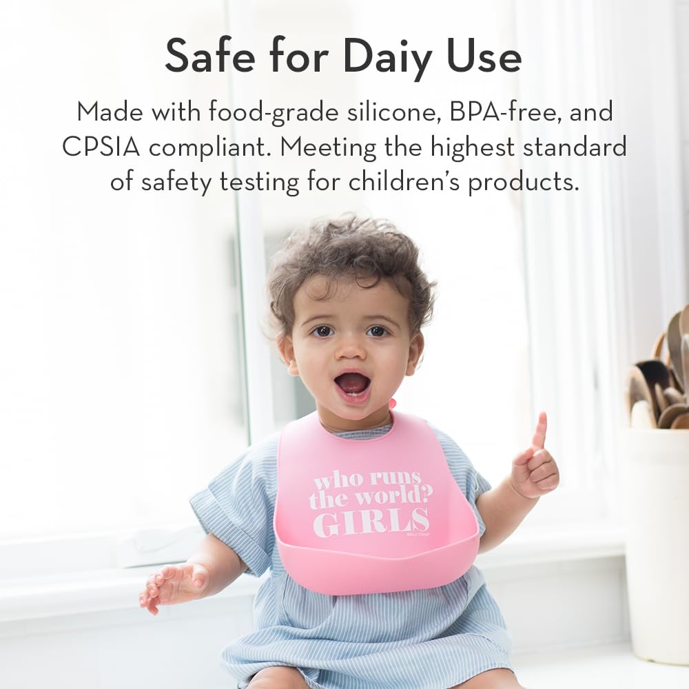 Bella Tunno Baby Bib for Eating, Waterproof Silicone Bib with Large Food Catcher, Adjustable Fit for Babies 4-12 months & Toddlers 1-3 Years, Boys & Girls, Little Miss Mess