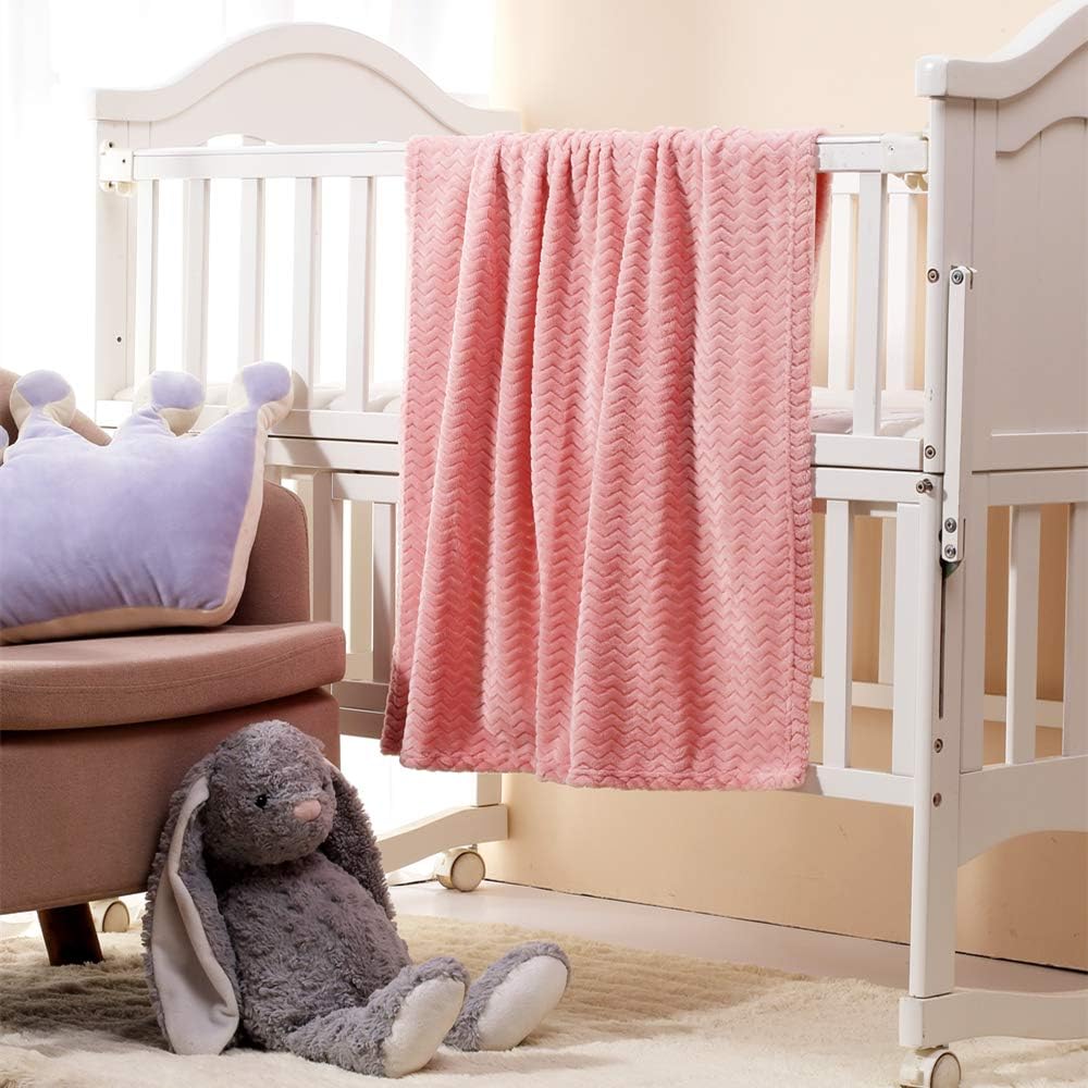 CREVENT 30''X40'' Soft Cozy Warm Baby Blankets for Boys Girls Solid Color - All Season Use - Newborn Essentials (Wave Pink)