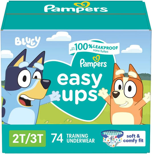 Pampers Training Pants - Easy Ups Boys & Girls Bluey - Size 2T-3T, 74 Count, Children's Potty Underwear (Packaging May Vary)