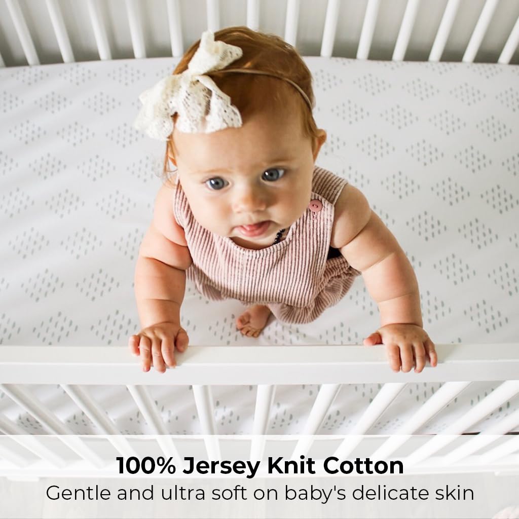 Ely's & Co. Pack N Play Fitted Playard Sheets - Breathable 100% Jersey Knit Cotton - Unisex Mini Crib Mattress Cover - Grey Sage Diamond - 2 Pack Set