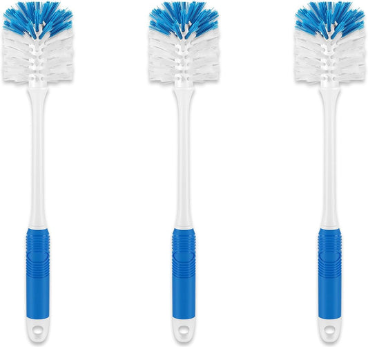 Bottle Brush Cleaner, Long Handle Bottle Brush with Dual Bristles for Water Bottles, Glassware, Mugs, Sports & Baby Bottles Cleaning, Blue 3 Pack