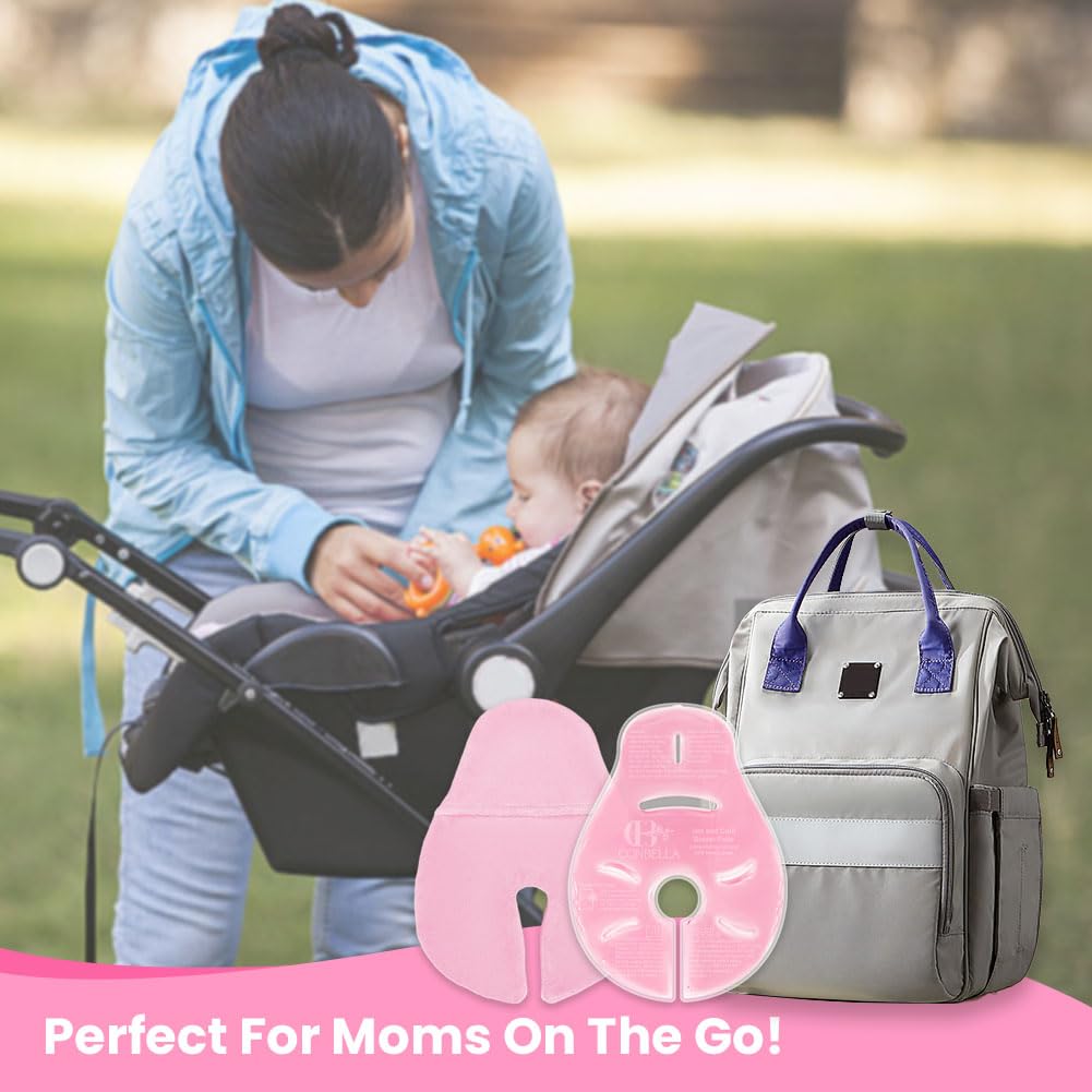 2 Larger Breast Ice Packs with Soft Covers and 6 Breast Pads for Leaking Milk, Hot and Cold Breast Therapy Packs, Breastfeeding Essentials for Relief of Clogged Ducts, Nipple Pain, Engorgement(Pink)