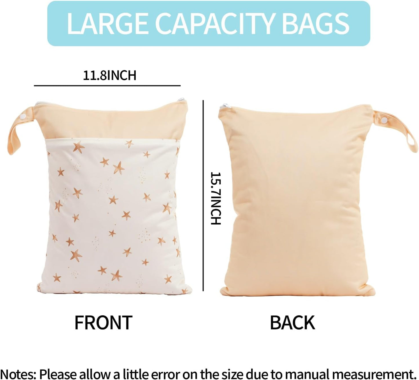2pcs Wet Bags Waterproof Reusable Wet Dry Bag with Two Zippered Pockets Travel Beach Pool Daycare Yoga Gym Bag for Baby Cloth Diaper,Swimsuits,Wet Clothes (Shells & Starfish)