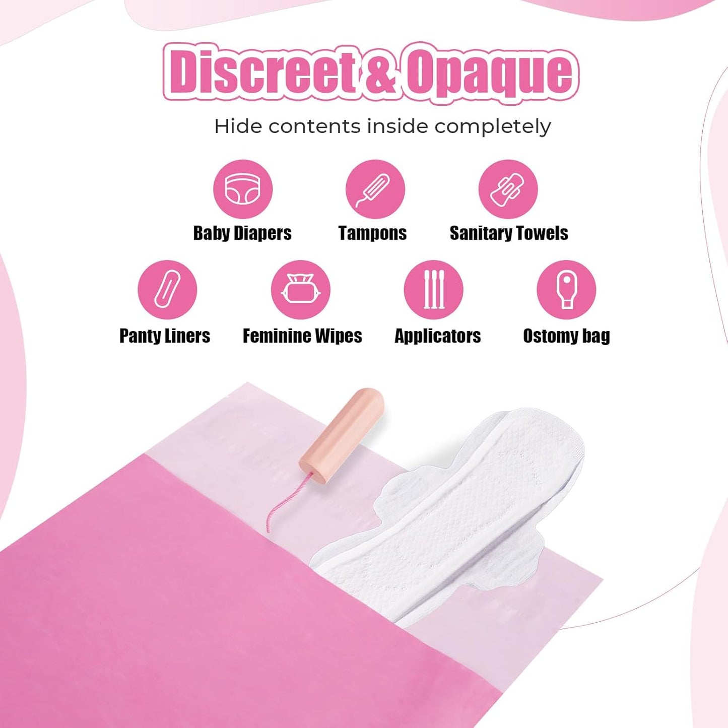Diaper Disposable Bags, 160 Pcs Opaque Personal Disposal Bag, Secure Closure, Odor Control,Discreet Disposal for Diapers, Incontinence Pads, Tampons, Sanitary Product,With Purse Pouch, Pink