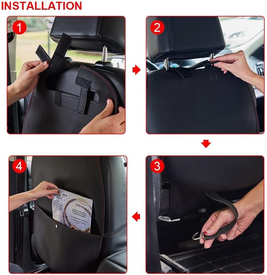 HCMAX 2 Pack Kick Mat Car Seat Back Protector Waterproof Easy to Clean Multifunctional Organizer Storage Bag Travel Accessory PU Leather Black-Red