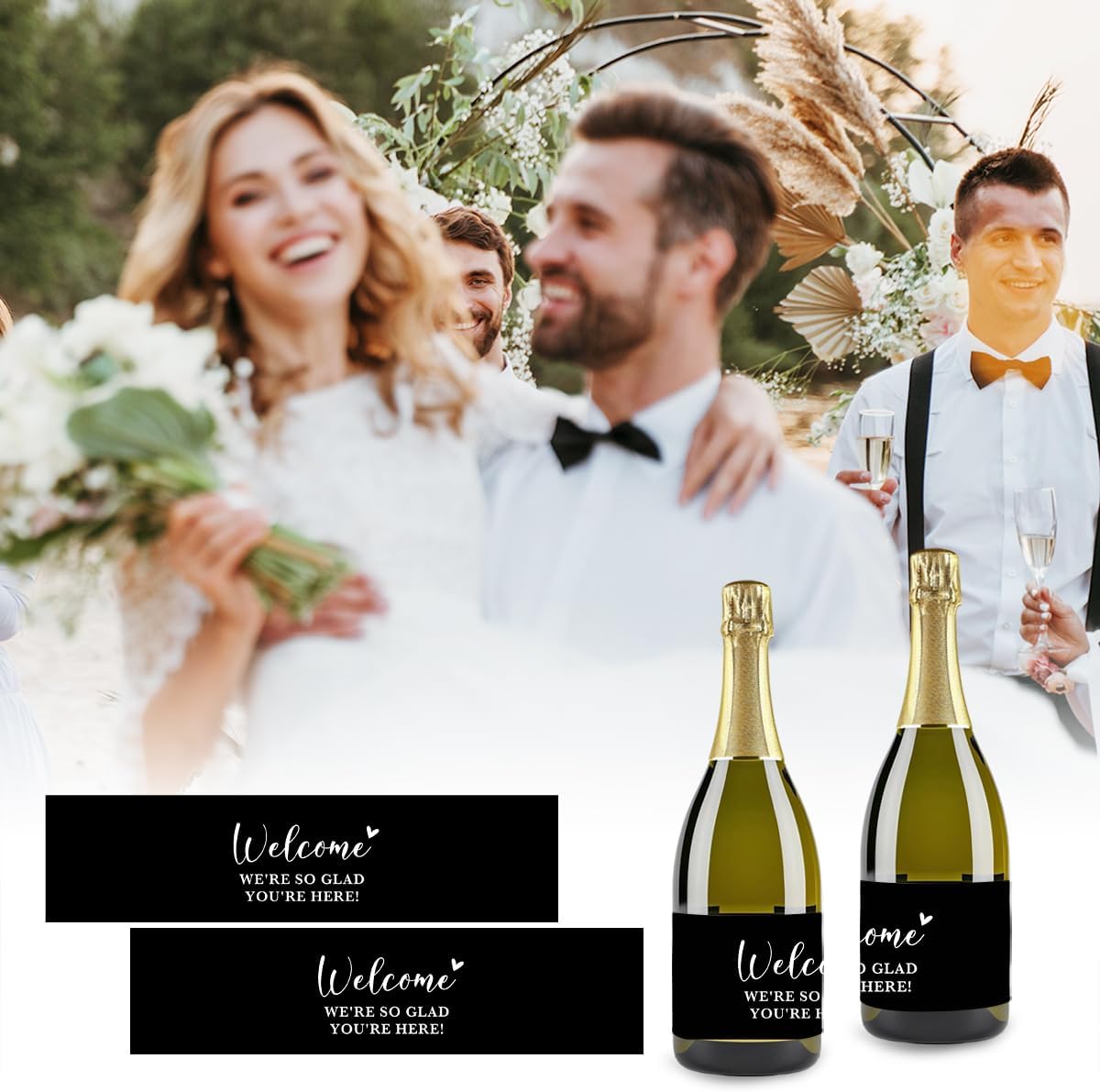 100PCS Wedding Water Bottle Labels Waterproof Greenery Floral Wraps Sticker for Water Bottle Baby Shower Bottle Label for Bridal Shower Party（Black1）