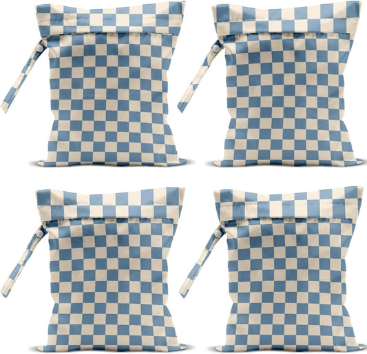 4 Pack Cute Wet Bag Waterproof Washable Reusable Wet Dry Bag for Swimsuit Clothes Cloth Diaper Travel Beach Pool Yoga Gym Birthday Party Camping Toiletries Travel Beach Essentials Blue Checkered