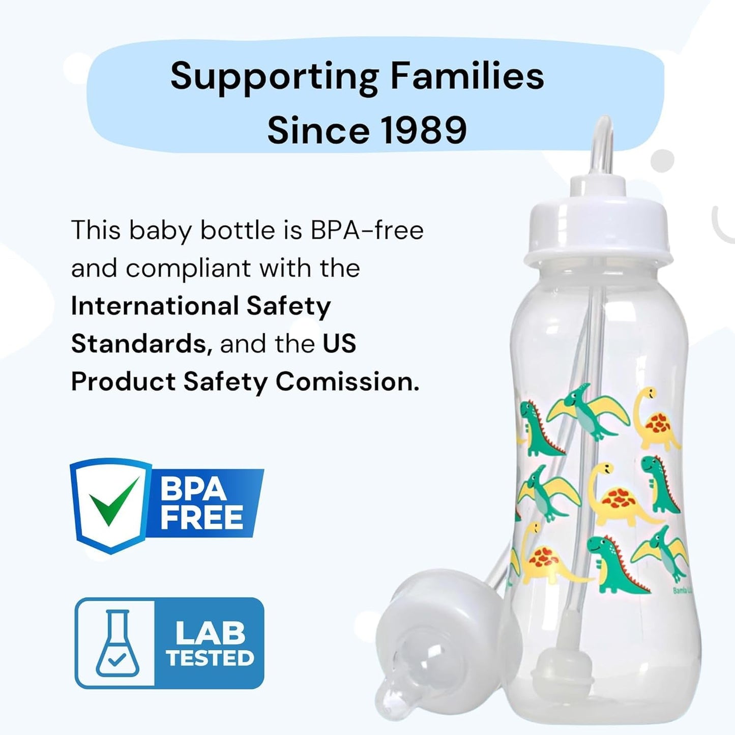 Hands-Free Baby Bottle - Anti-Colic Nursing System 9 oz Baby Bottle with Fast Flow Nipple/Teat 3m+ Infant with Tube Straw Feeding System for Toddler (2 Bottles - Dinosaur)