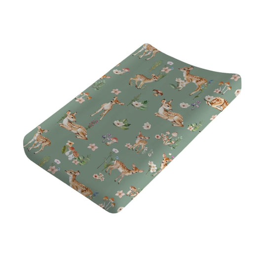 Spring Animal Changing Pad Cover Deer Mushroom Flowers Leaves Forest Baby Nursery Diaper Changing Pad Sheets for Boy Girl Soft Breathable Stretch Fitted Changing Table Sheets Mats 32''x16''
