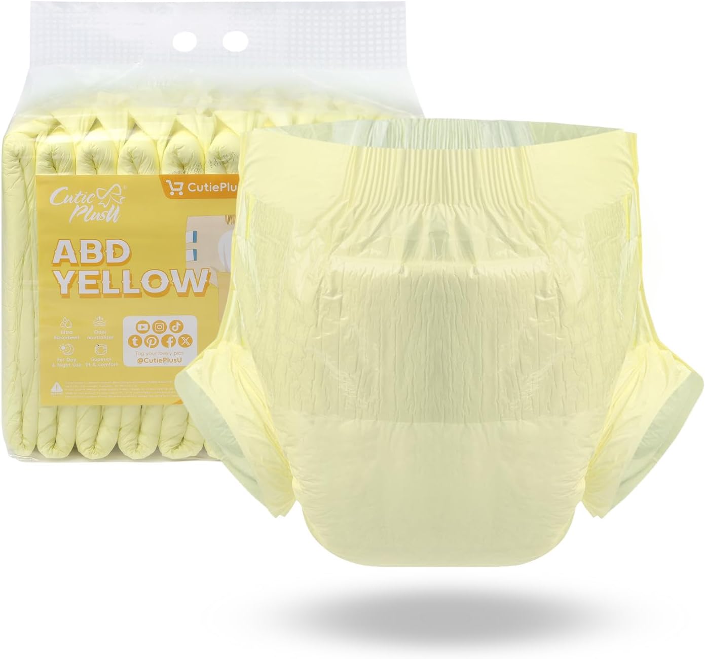 CutiePlusU Disposable Adult Diaper Heavy Absorption Dry Surface Adult Diapers All Night- Yellow 10 Pieces (Medium 28"-38")