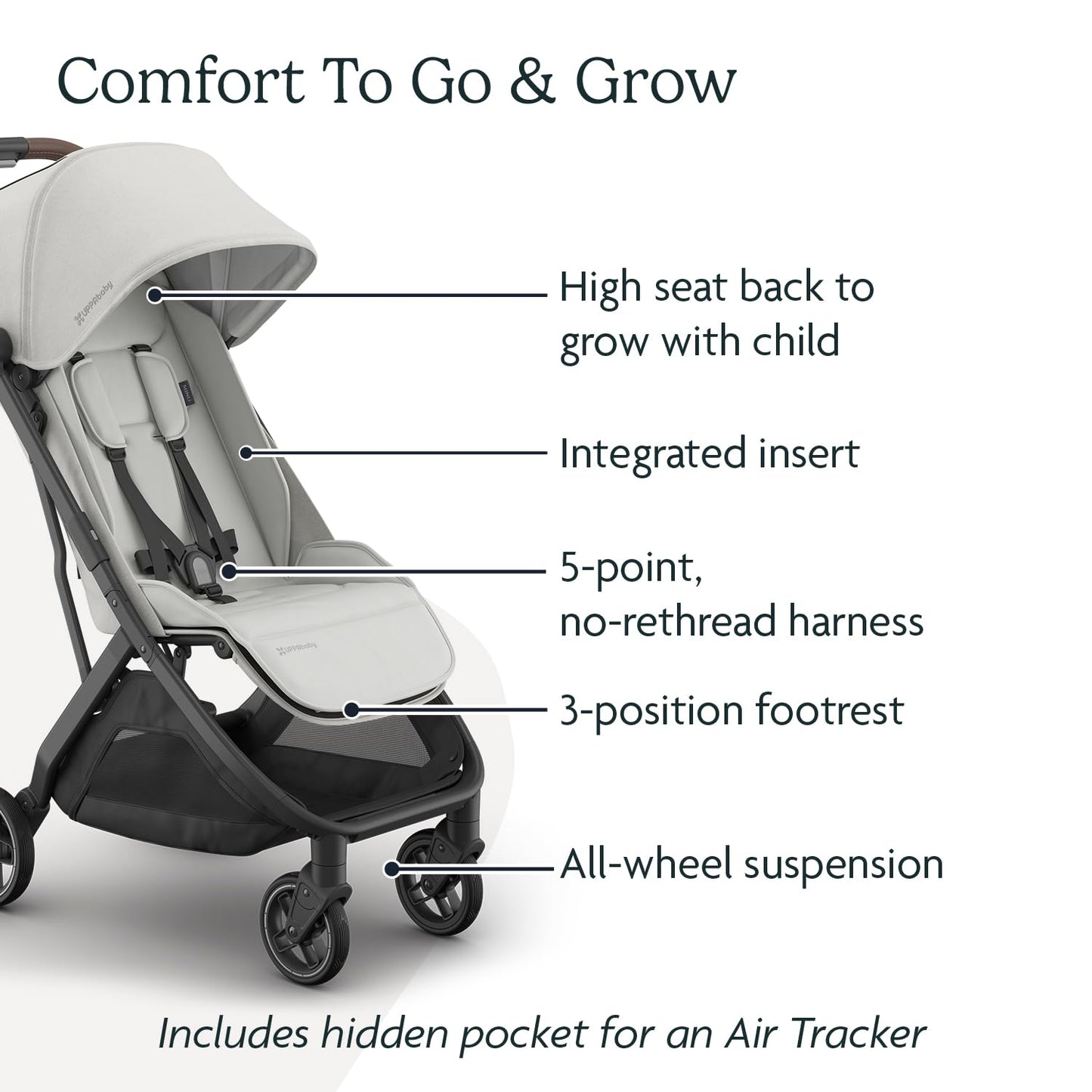 UPPAbaby Minu V3 Travel Stroller | Lightweight + Compact Design | One-Hand Fold + Unfold | from Birth + Overhead Compatible | Savannah (Pearl Gray Mélange/Carbon Frame/Chestnut Leather)