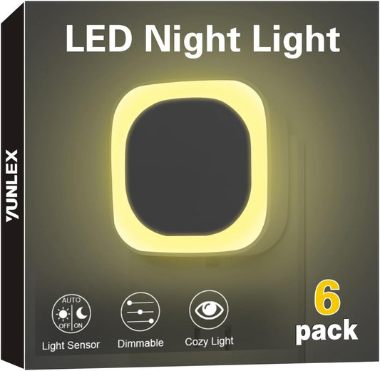 6 Pack Warm White Night Light, Gentle Eye-Care with Dimmable Soft Glow & Indirect Reflection, Auto Dusk to Dawn Sensor, Plug in Nightlight for Nursery, Kids Room, Bedroom, Hallway
