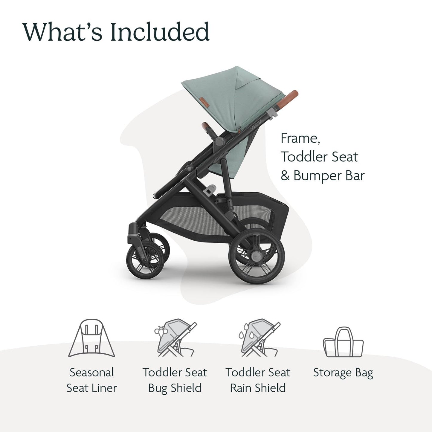 UPPAbaby Vista V3 Stroller - Full-Size Single-to-Double Stroller System - Toddler Seat, Bug Shield, Rain Shield, and Storage Bag Included - Kenzi (Mystic Aqua/Carbon Frame/Saddle Leather)