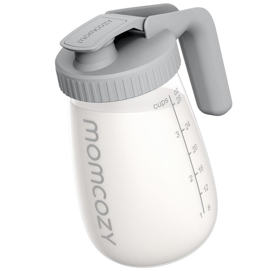 Momcozy Breast Milk Pitcher, Resistant to Heat and Cold Abrupt Temp Swings, No Leak Glass Breast Milk Fridge Storage Container with Wide Mouth, Fast Baby Formula Maker, Breastfeeding Essentials, Grey