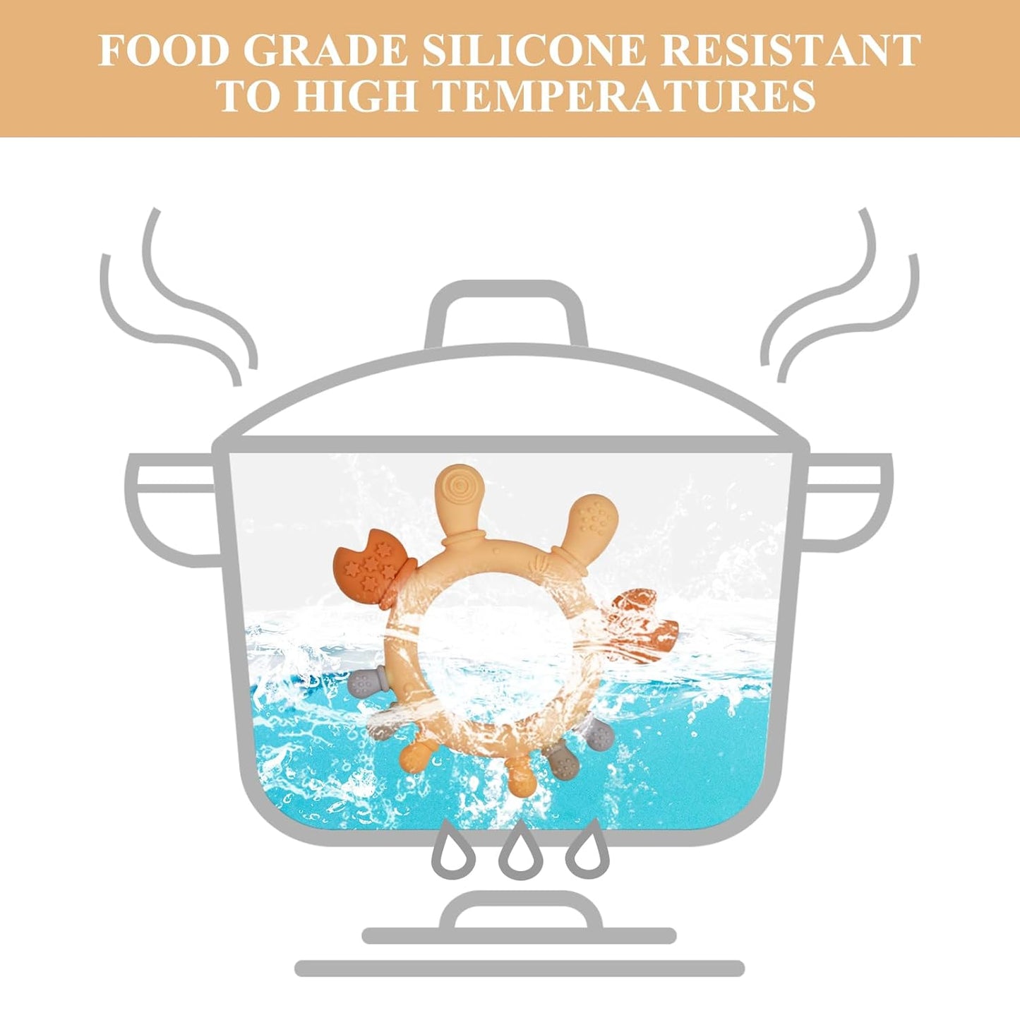 Baby Silicone Teether,Sensory Chew Toys,BPA Free Soft and Effective Infant Teething Pain Relief Toys,Freezer Safe,Food Grade Silicone,Best Shower Gift for Boys and Girls (Crab Ring)