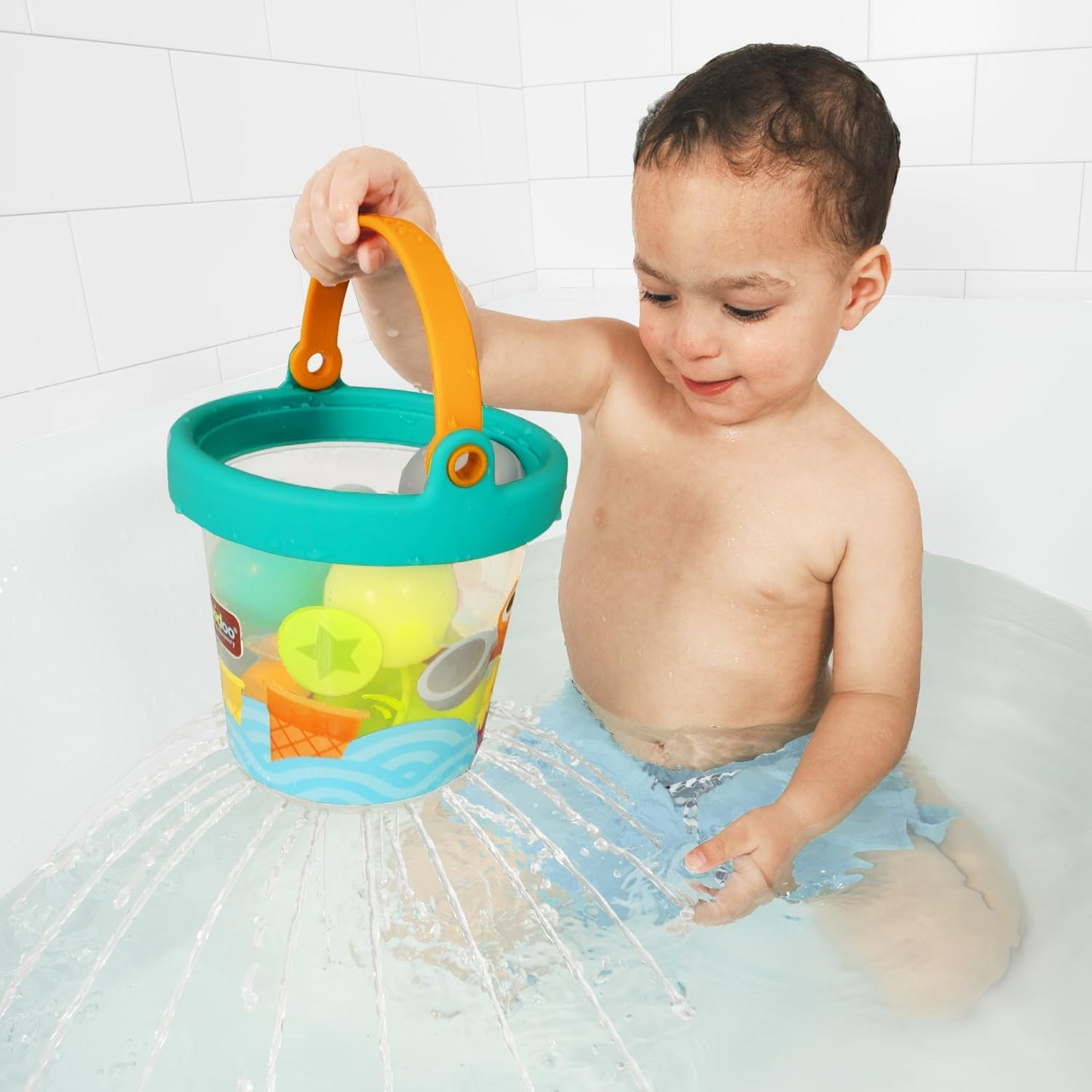 Yookidoo Ice Cream Bucket - Baby Bath Toys Scoop 'N' Splash Set with Floating Cups and Ice Cream Scooper - Water Toys for Toddlers Bathtime Fun