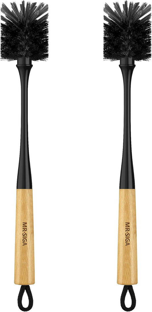 MR.SIGA Water Bottle Brush, Long Handle Bottle Brush for Water Glasses, Baby Bottles, Sports Bottles Cleaning, Black, 2 Pack