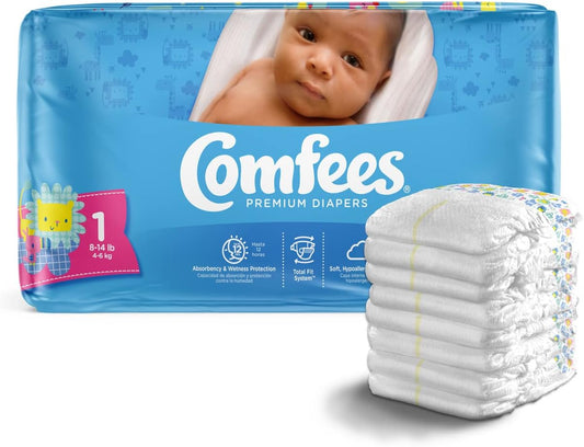 Comfees Premium Baby Diapers with Total Fit System for Boys & Girls, Size 1, 200Count, White (CMF-1)