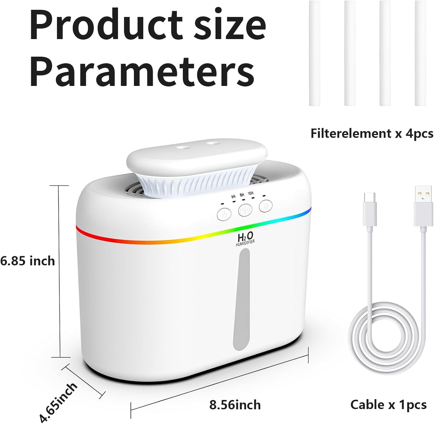 2L humidifiers for bedroom Large Room Home Ultra-Quiet 28 dB Quiet Supersized Cool Mist Air Humidifier for Baby Nursery，Dual Nozzie，Easy to Clean & Fill, 7 Color NightLight