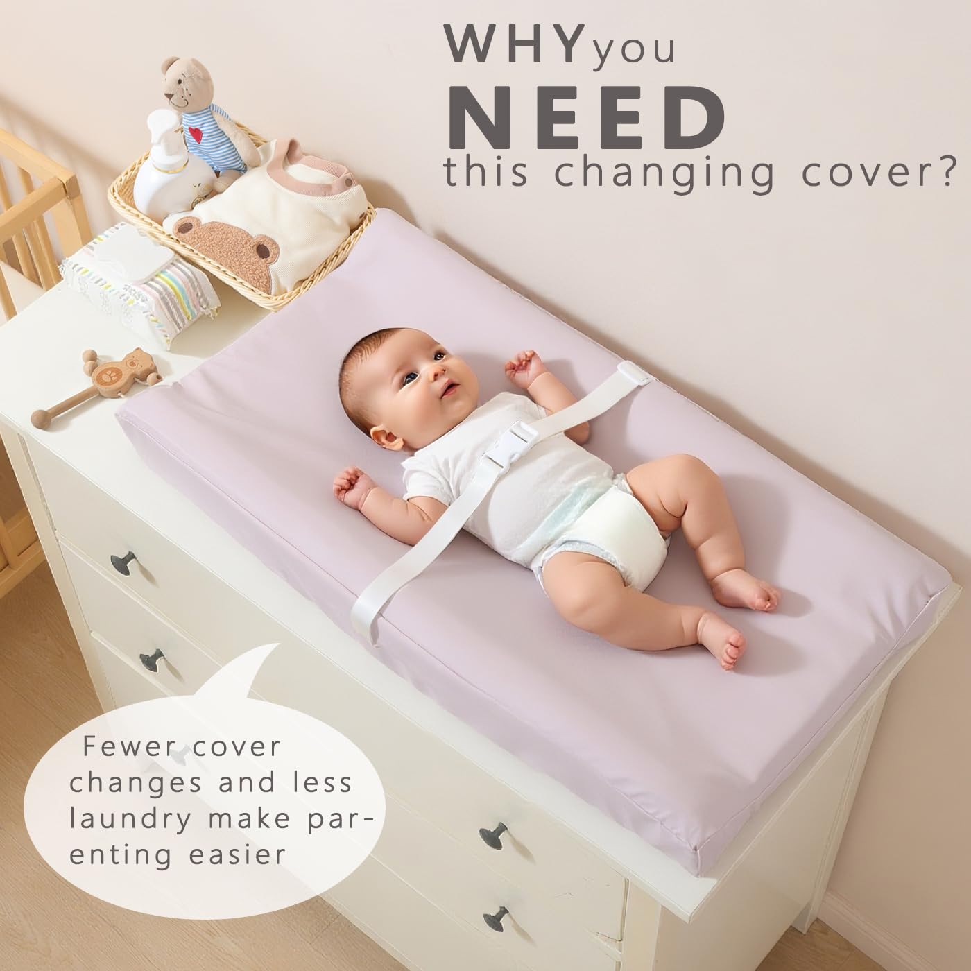 Vegan Leather Baby Changing Pad Covers for Girl, Boy, Waterproof & Wipeable Soft Diaper Changing Mat Cover.Fits Standard Changing Pads with Dimensions of 32" x 16". (Gray)
