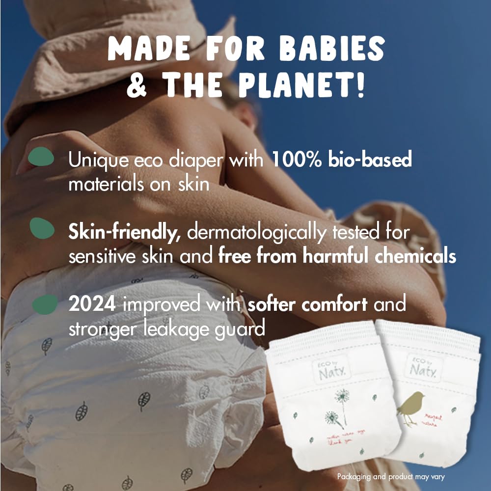 Eco by Naty Eco-Friendly Baby Diapers - 100% Plant-Based Materials on Skin, Soft, for Sensitive Skin & Super Absorbent (Size 4, 88 Count)