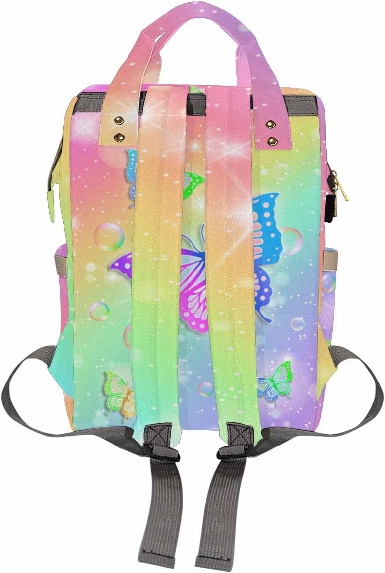 Custom Diaper Bag with Name Birthday Gift Nappy Backpack Personalized Back Pack Customize Name Backpack For Outdoor Shopping Personalized Baby Bag, Rainbow Butterflies