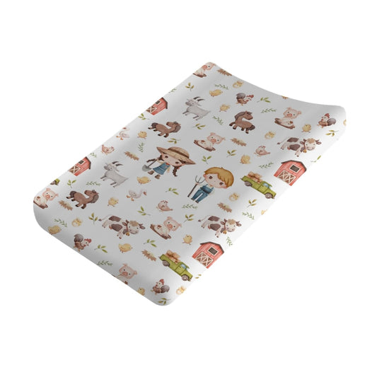 Baby Farm Life Changing Pad Covers for Boy Girl 32''x16'' Farm Animals Pig Goat Horse Cow Chick Rooster Duck Leaves Barn Truck Unisex Fitted Diaper Changing Pad Mats Soft Cradle & Bassinet Sheets