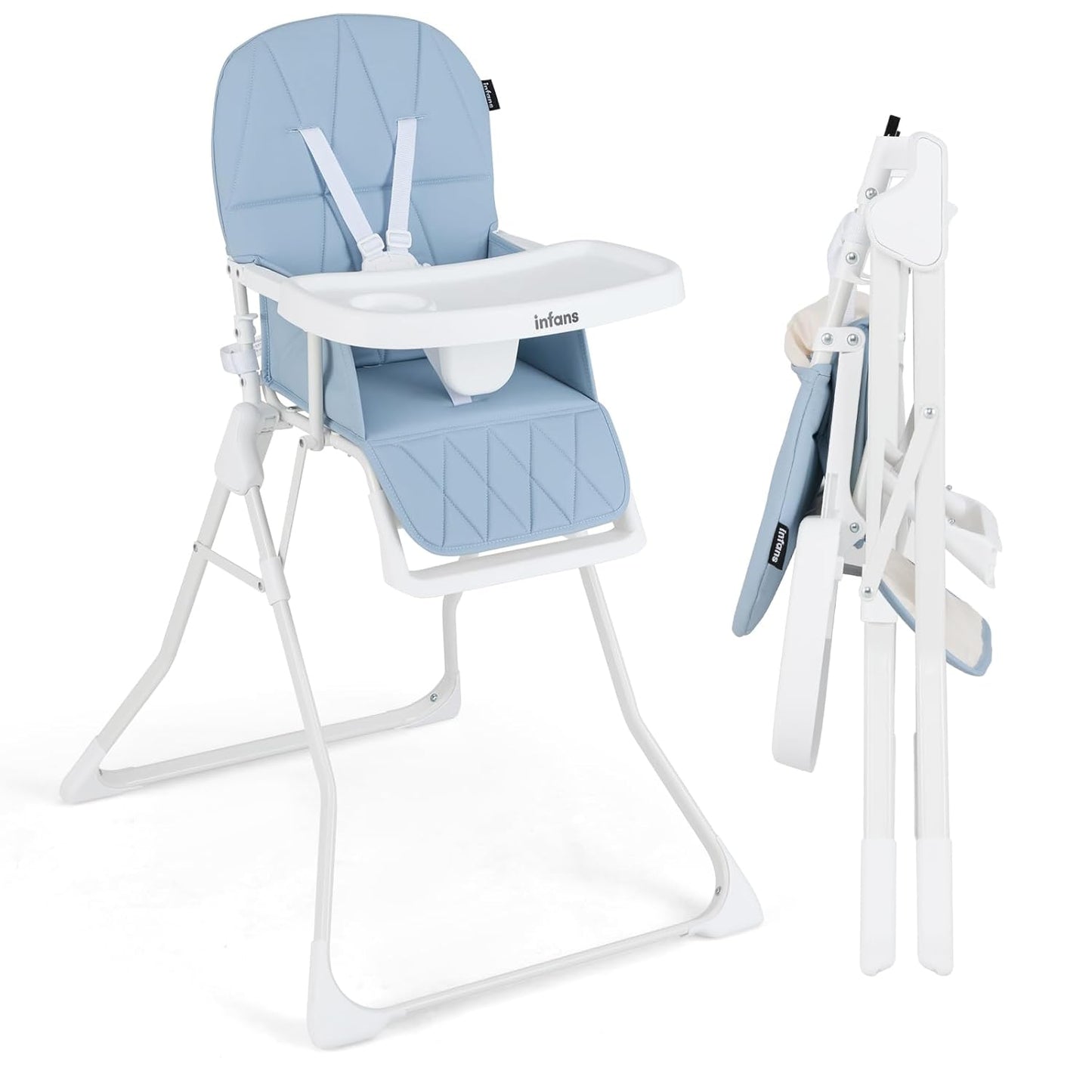 INFANS Baby High Chair, Quick Folding Portable Highchair for Babies and Toddlers with Adjustable Footrest Removable Dishwasher Tray PU Seat, Compact Highchairs for Baby Age 6-36 Months (Blue)