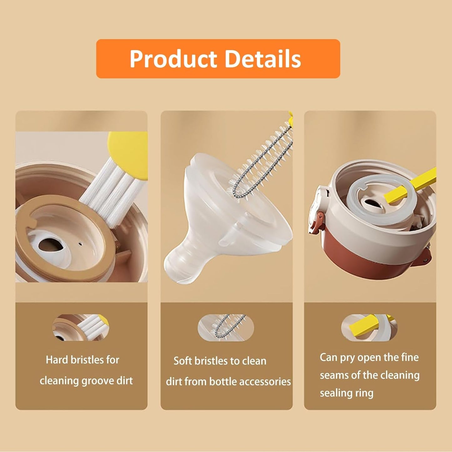 New Upgrade 3 in 1 Cup Lid Cleaning Brush, 3 Pack Tiny Bottle Brushes Set,Multifunctional Tool for Thorough Cleaning of Bottles, Cups, and Tight Spaces,Ideal for Home & Kitchen
