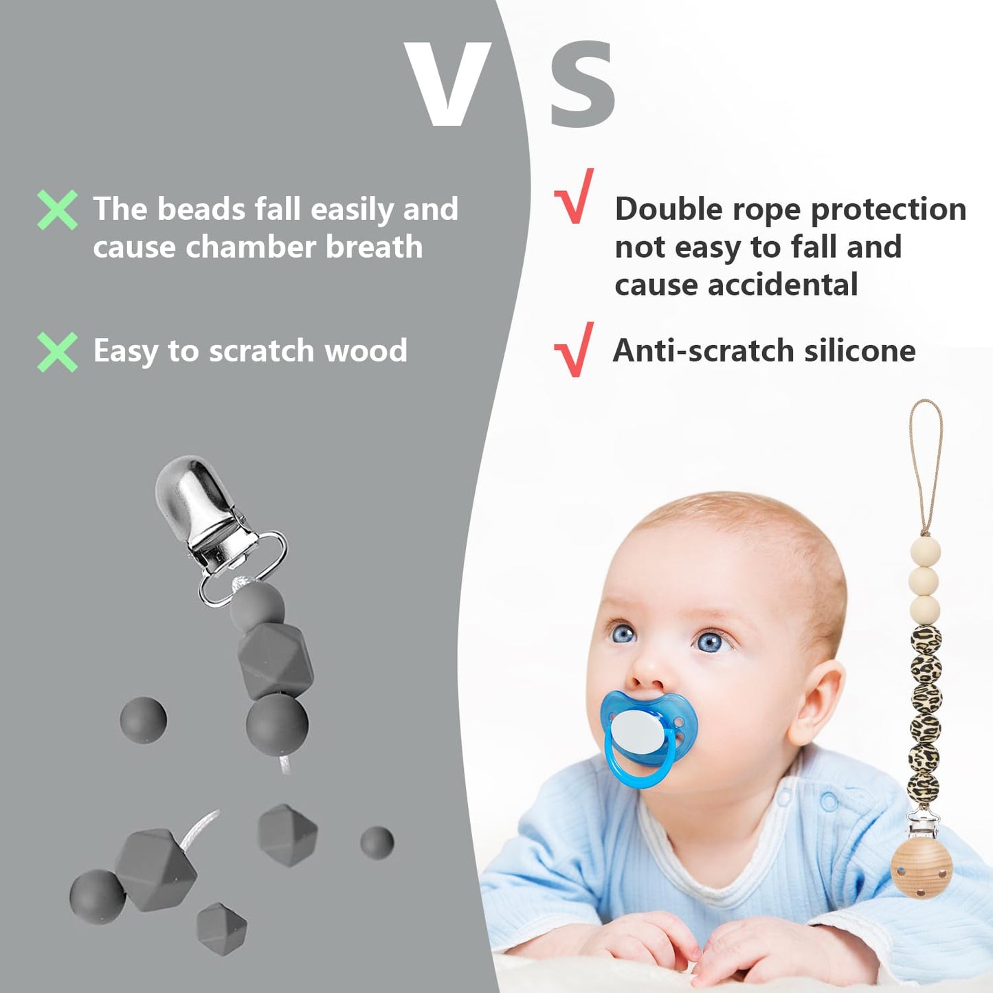 Pacifier Clips, 2PCS Silicone Soother Clips, BPA Free Pacifier Clip Pacifier Holder for Newborn Baby Boy Girl Gifts, Leopard Print