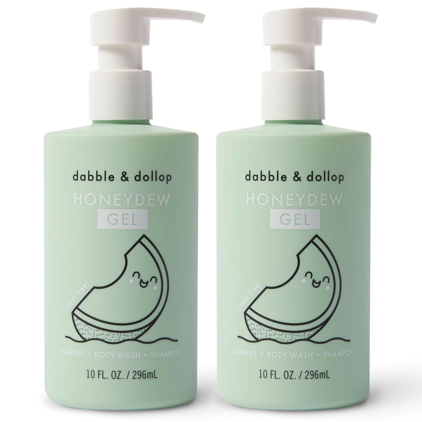 Dabble & Dollop Honeydew Melon Body Wash & Shampoo – 3-in-1 Natural Bubble Bath for Kids, No Parabens or Sulfates, Vegan, Gluten-Free, Tear-Free (10oz, Pack of 2)