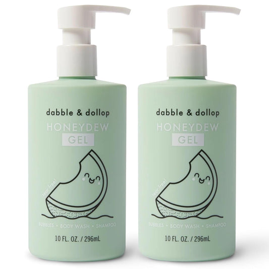 Dabble & Dollop Honeydew Melon Body Wash & Shampoo – 3-in-1 Natural Bubble Bath for Kids, No Parabens or Sulfates, Vegan, Gluten-Free, Tear-Free (10oz, Pack of 2)