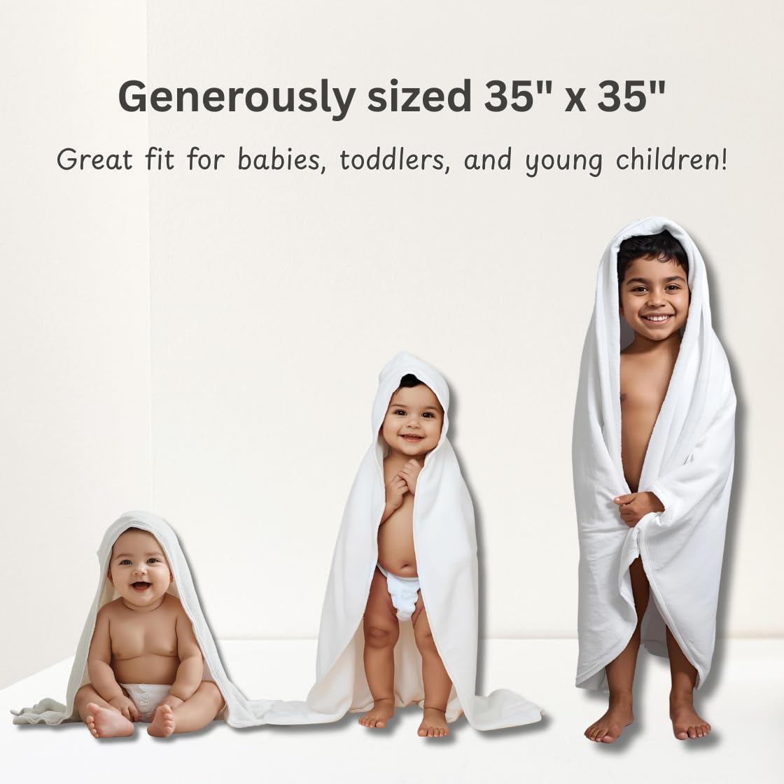 Hooded Baby Toddler Towel and Washcloth Set Made with Viscose from Bamboo, Large Size of 35" x 35", Soft and Absorbent, Baby Essential in White
