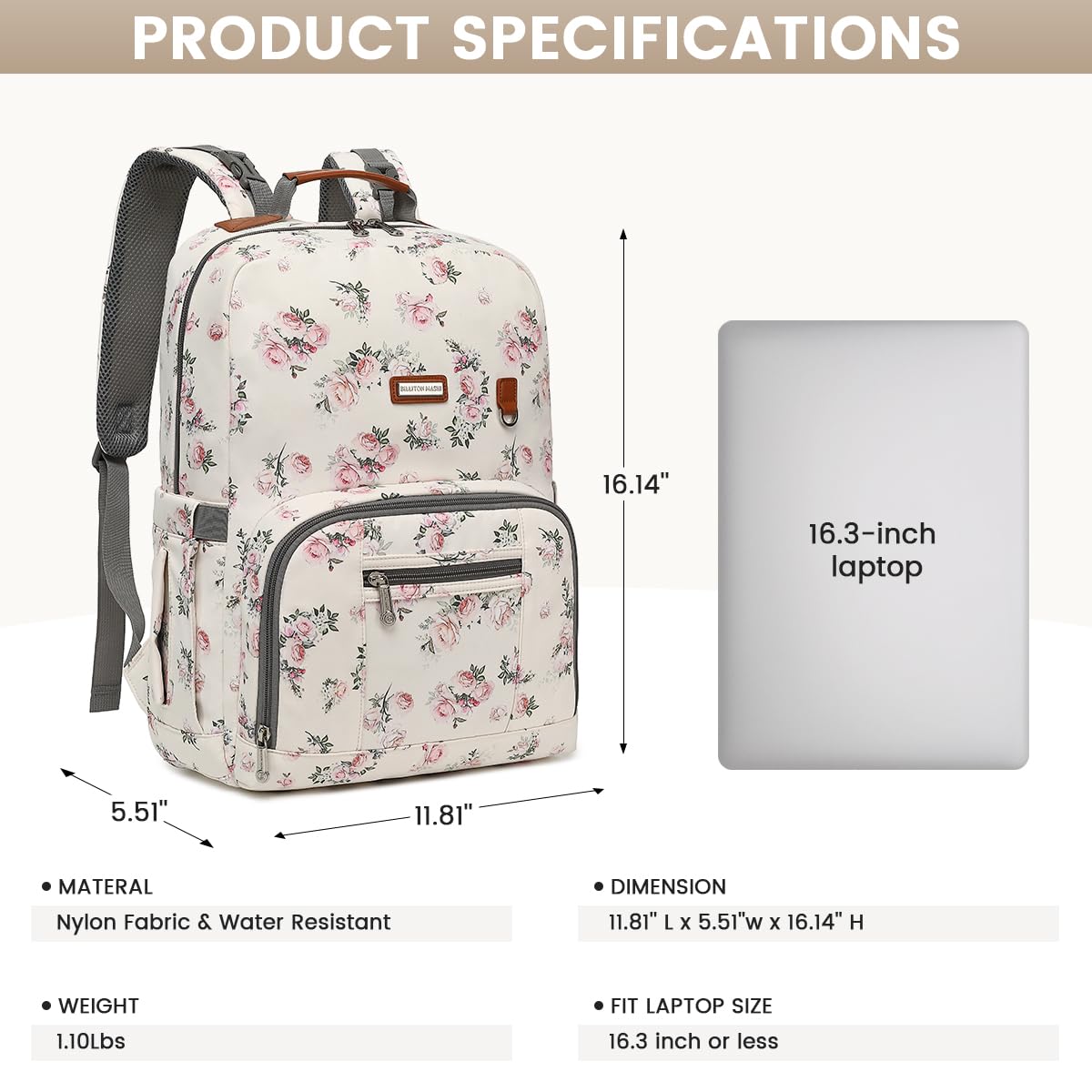 Diaper Bag Backpack, Large Baby Nappy Bags with Portable Changing Pad for Boys and GirlsMultifunction Travel Baby Bag for Moms Dads, Shower Gifts Waterproof and Stylish，Flower Beige