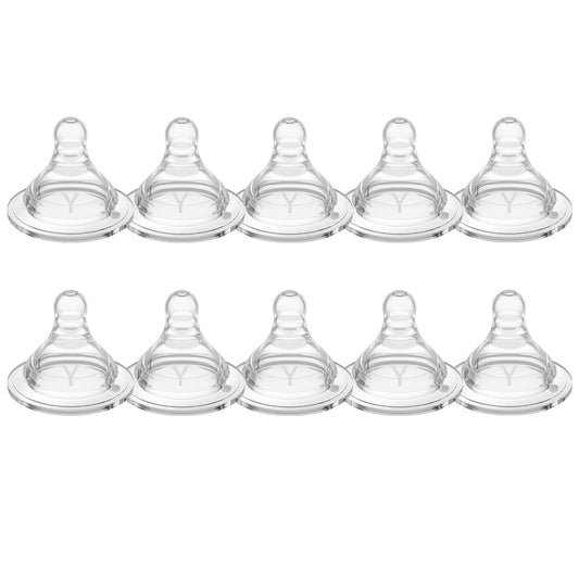 Silicone Replacement Nipple, Y-Cut Nipples for Wide Neck Bottles, 9+ Months, Thicker Liquids, 10 Count