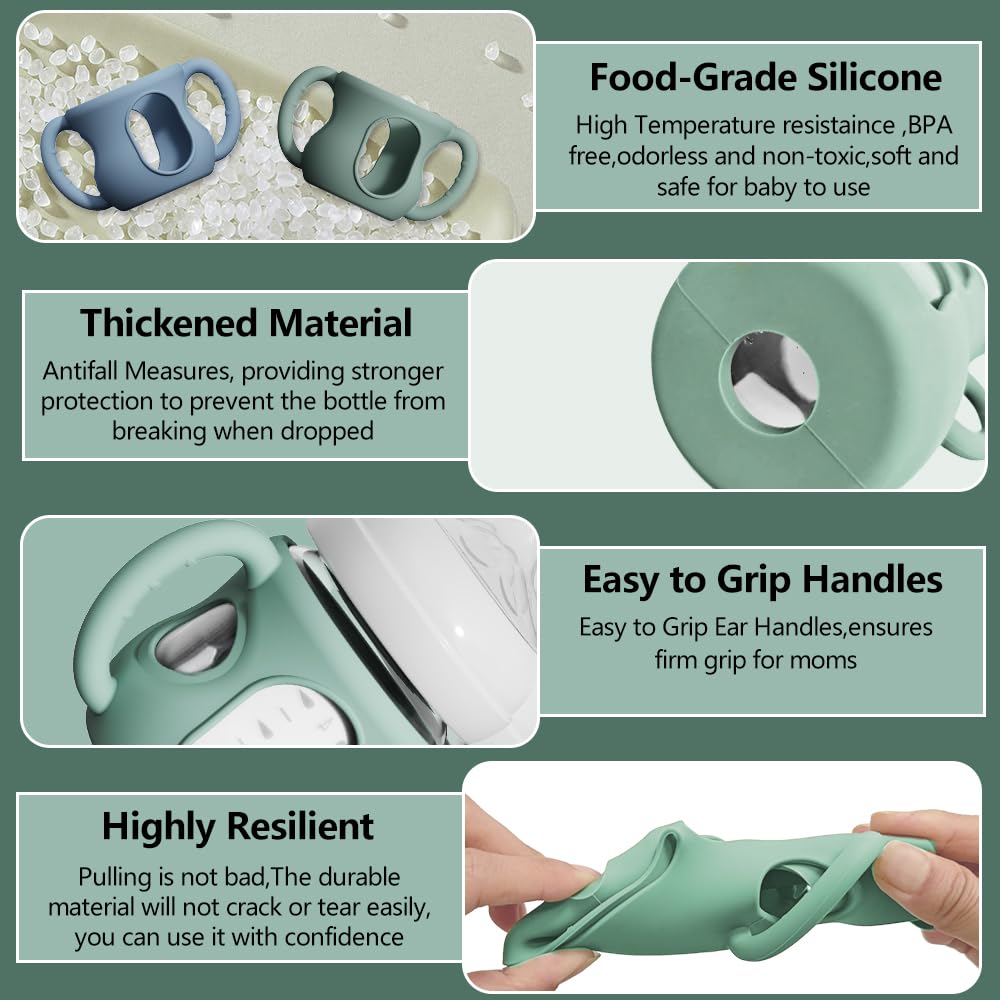 2 Pack Silicone Sleeves for Avent Natural Glass Bottles, Anti Breakage Bottle Holder with Handle, Compatible Philips Avent Glass Natural Bottle 4 oz