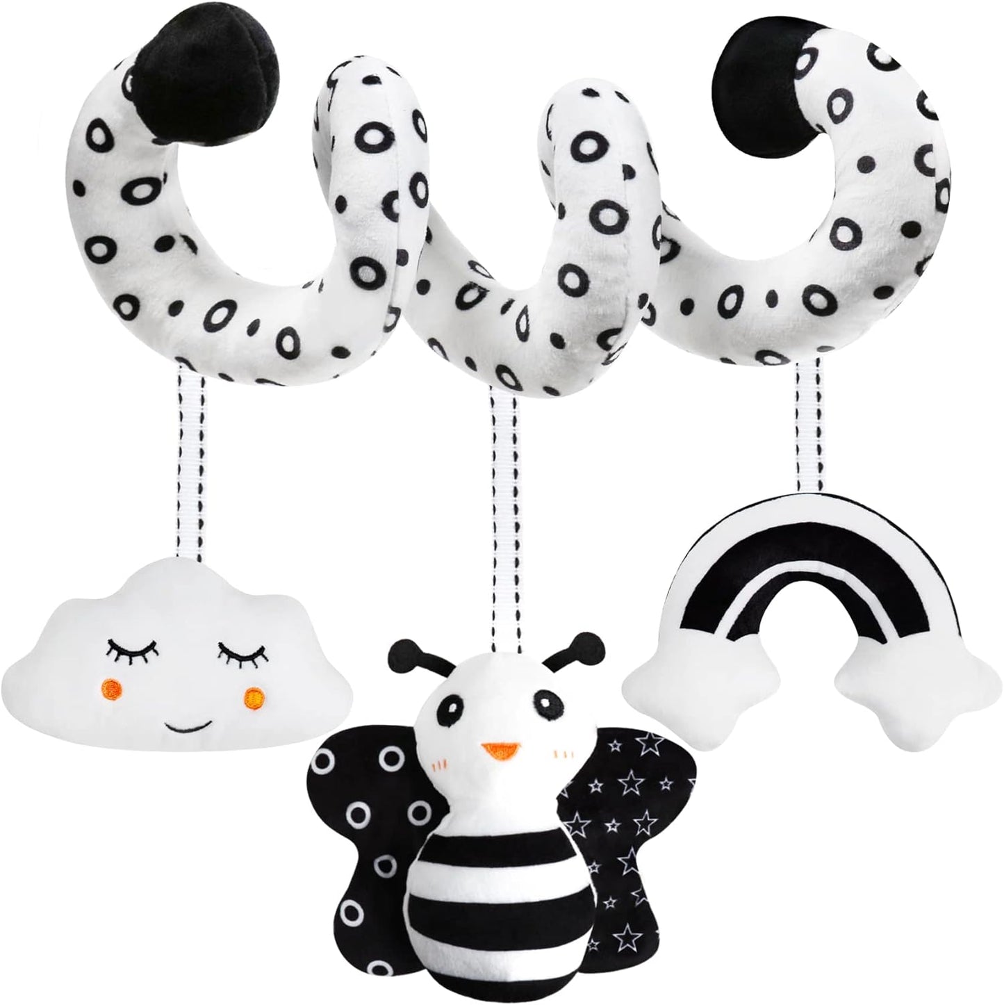Baby Spiral Hanging Stroller and Car Seat Toys Black and White High Contrast Sensory Toy Newborn Plush Activity Toys Party Favors Quality Gifts for Baby Shower -BEE