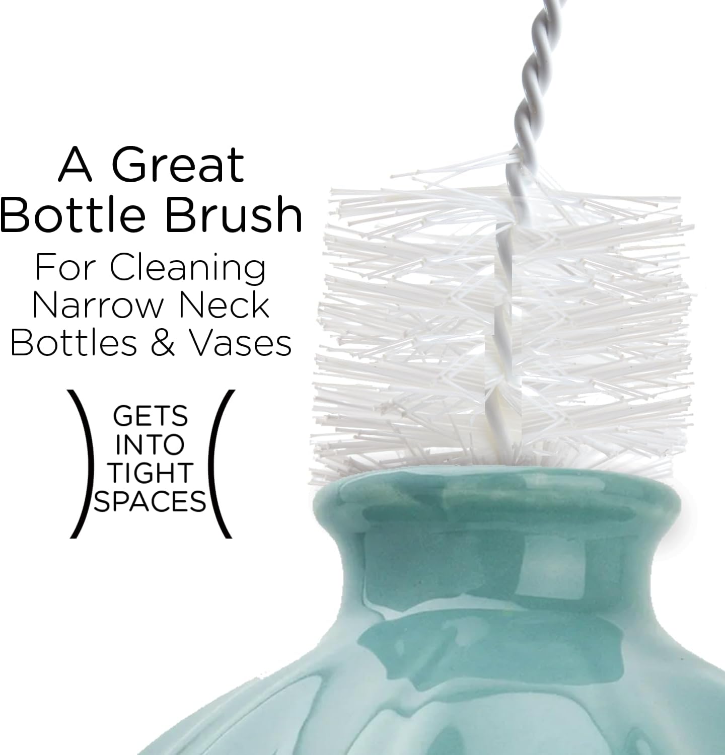 LOLA Bottle Brush Cleaner, 6 Pack, Durable Fiber Bristles Around Twisted Wire with Gripper Handle & Storage Hang Hole, Dishwasher Safe
