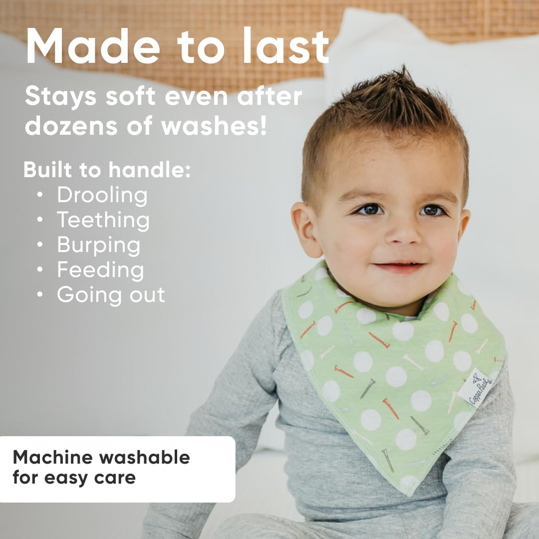Copper Pearl 4 Pack Soft Cotton Baby Bibs for Drooling and Teething, Absorbent Drool Bibs for Baby Girl and Boy, Adjustable to Fit Newborns to Toddlers, Tons of Styles (Bogey)