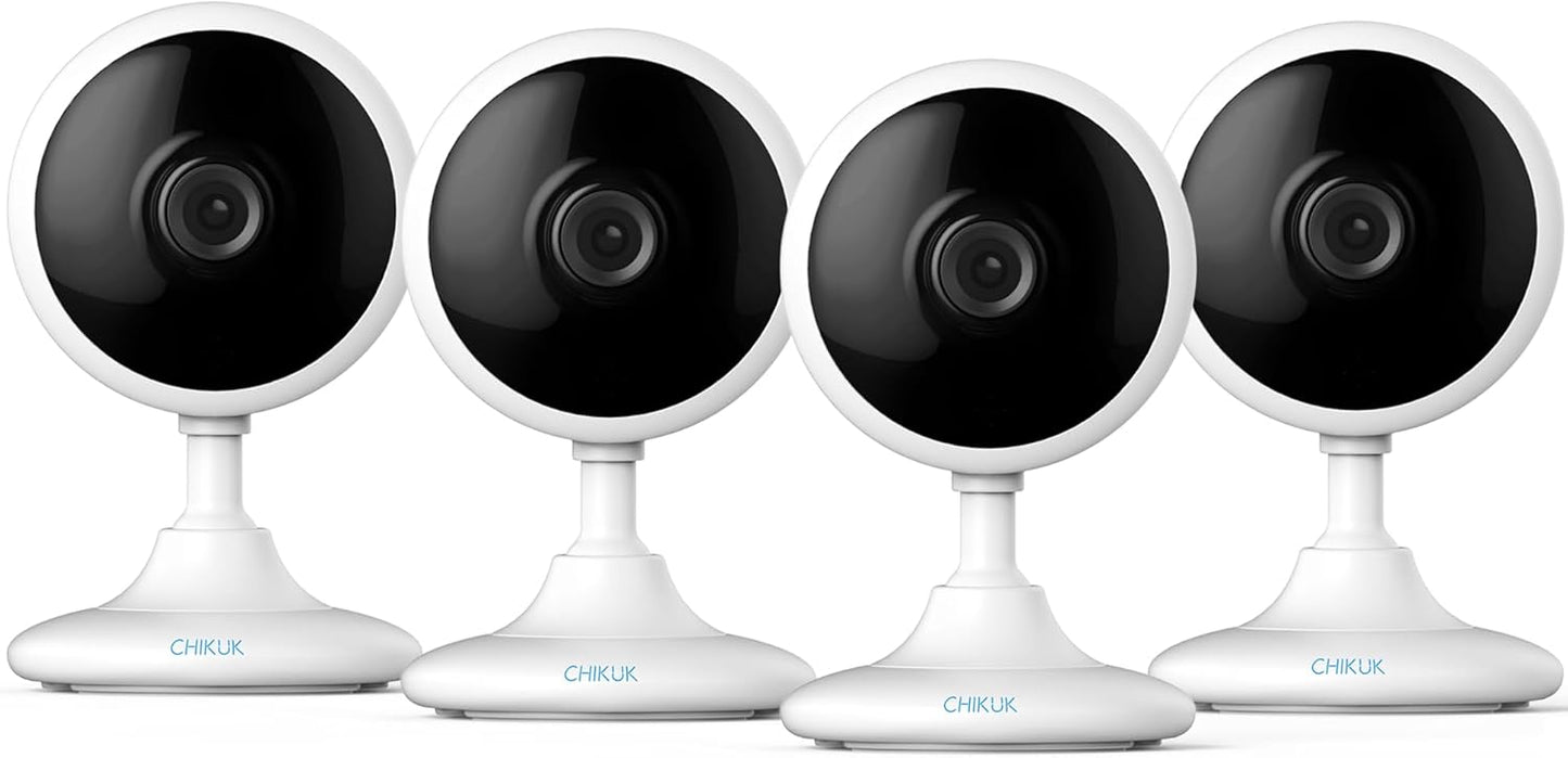 2K Home Security Camera, Indoor Camera for Dog/Pet/Elder/Baby Monitor, Smart Phone App Siren, 2-Way Audio, Advanced Motion Detection Night Vision, 4pcs，SD/Cloud Storage, Alexa Compatible