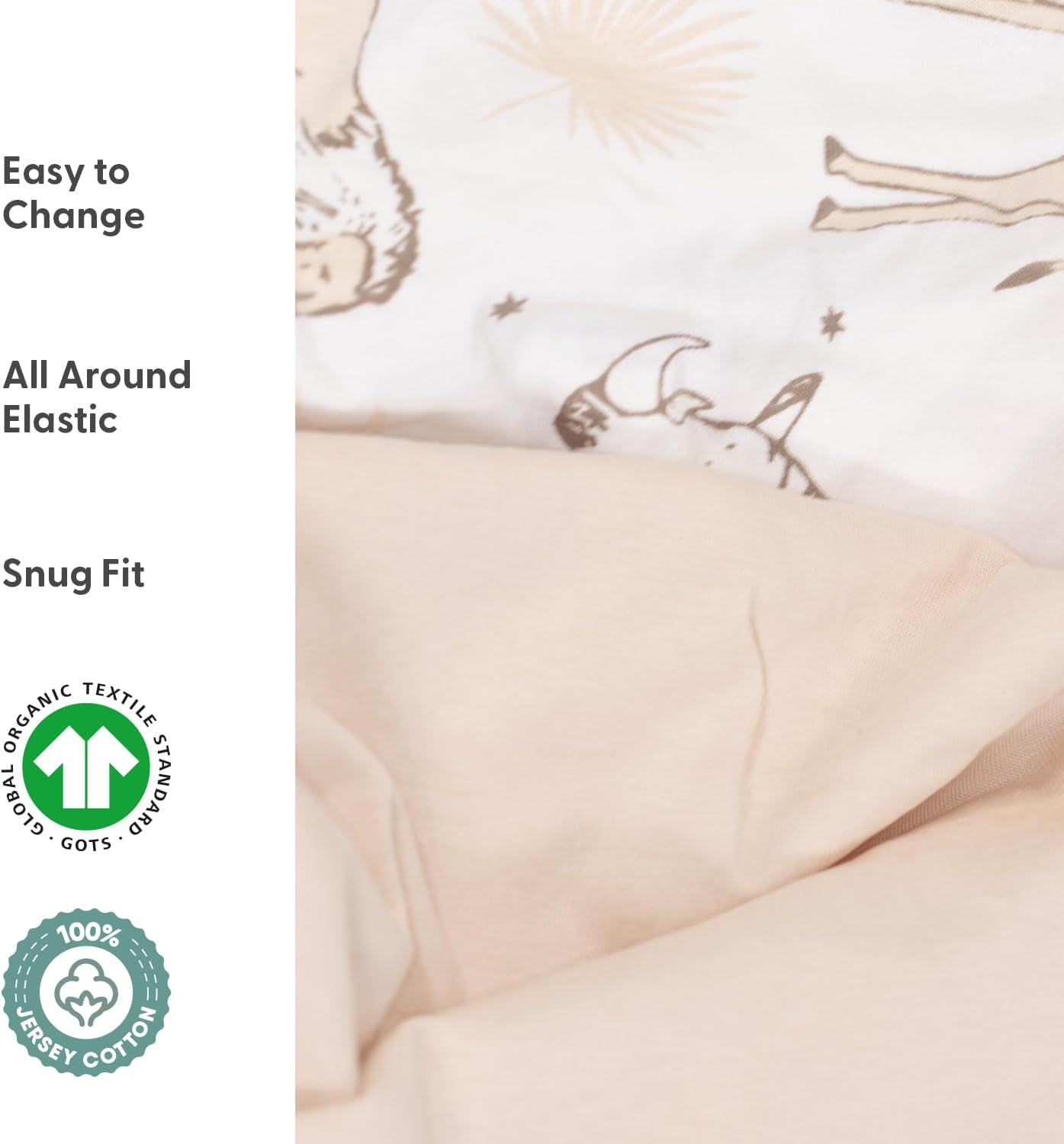 The Peanutshell Baby Organic Bassinet Sheets 4-Pack Boy or Girl - Ultra Soft & Rectangle Baby Sheet, 100% Jersey Cotton, Fitted Covers for Crib, Halo Bassinet Mattress - Caramel Safari