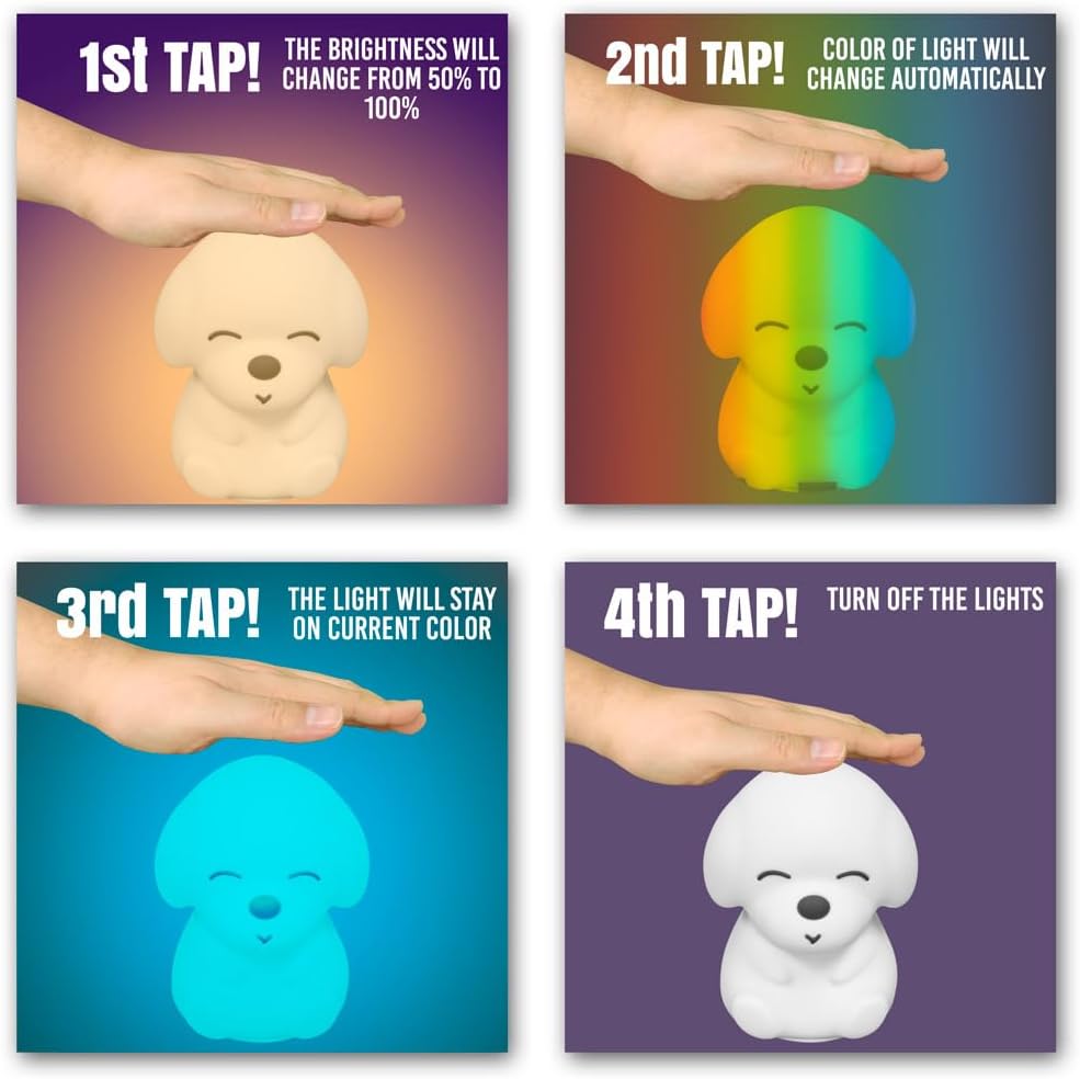 AULTRA Night Light for Kids – 16 Color USB Rechargeable Dog Lamp for Baby Nursery, Soft Silicone Night Light, 2 Brightness Levels, 10-Hour Use, Squishy Puppy Gift for Boys & Girls