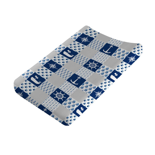 Nautical Life Changing Pad Cover Navy Lighthouse Compass Anchor Whale Wave Diaper Changing Table Cover Sheets for Boys Girls Soft Stretch Fitted Diaper Change Mat Cover 32''x16''