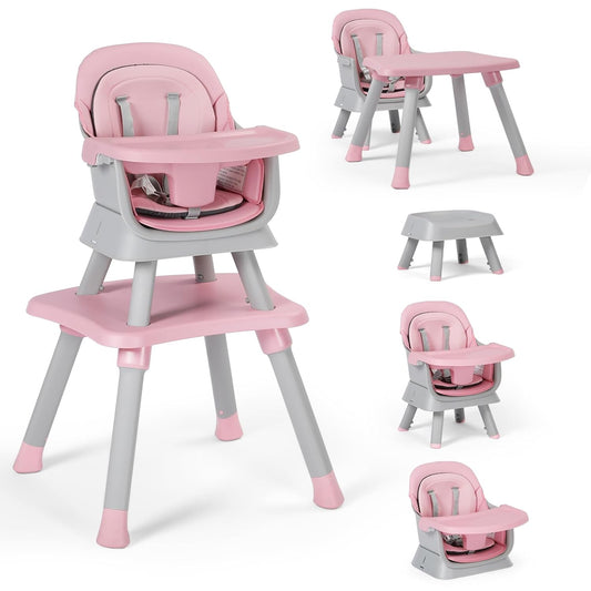 Baby High Chair, 8 in 1 Convertible Highchairs for Babies and Toddlers, Children Dining Booster Seat/Kids Building Block Table for Girls Boys, Baby Seat with Removable Tray, Pink