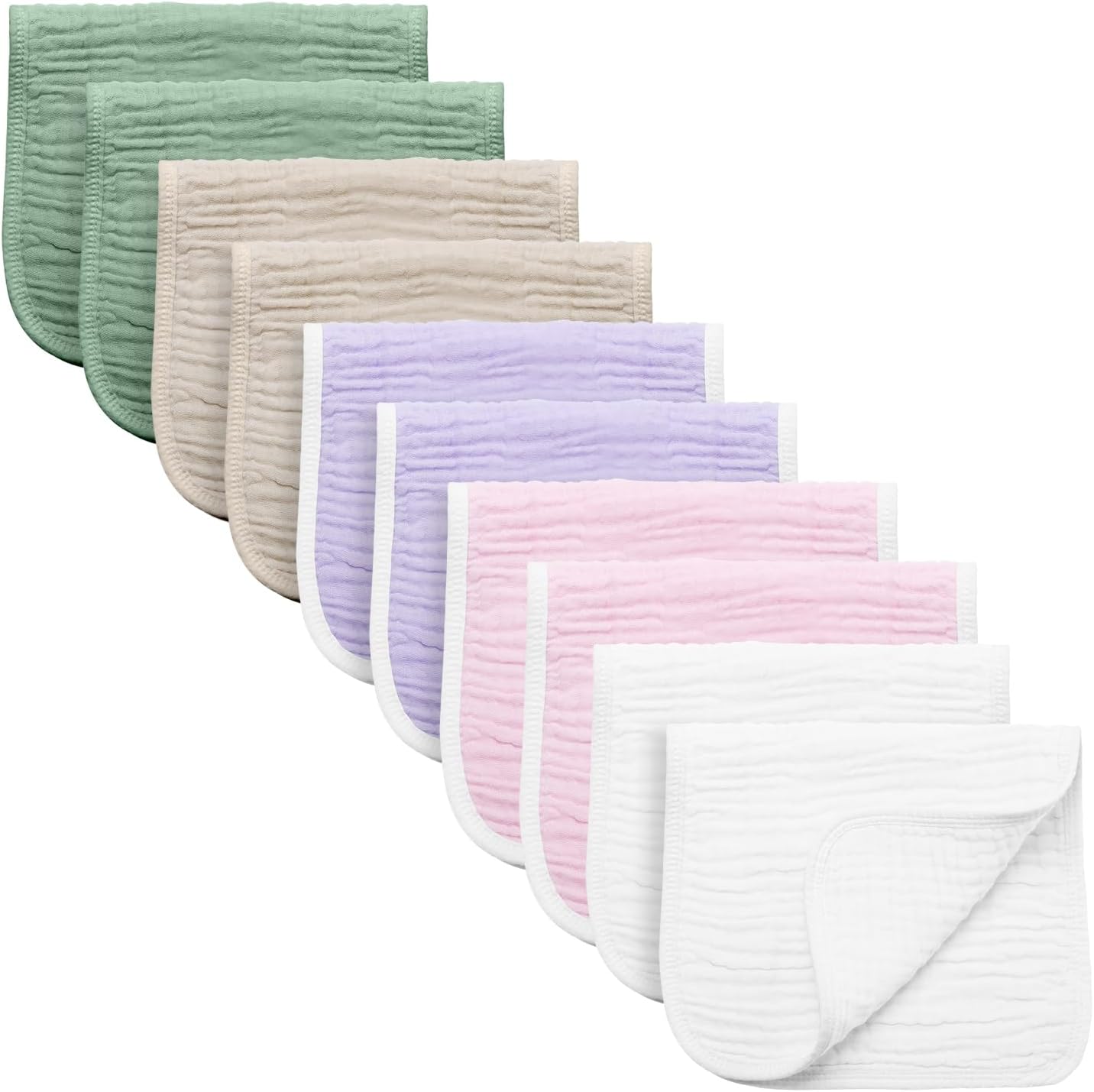 Synrroe Burp Cloths Large, Muslin Burp Cloths for Baby Girls and Boys, Pack of 10 Extra Absorbent and Soft Muslin, 6 Layers 20 by 10 Inches 100% Cotton (Mix 10 Pack Pink Green)